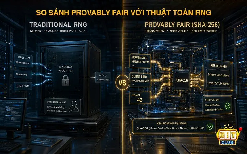 So sánh Provably Fair với thuật toán RNG truyền thống
