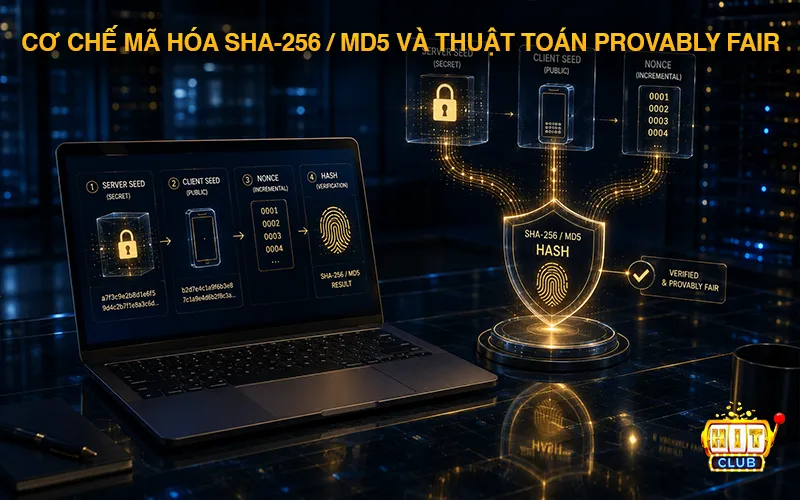 Cơ chế mã hóa SHA-256 / MD5 và thuật toán Provably Fair