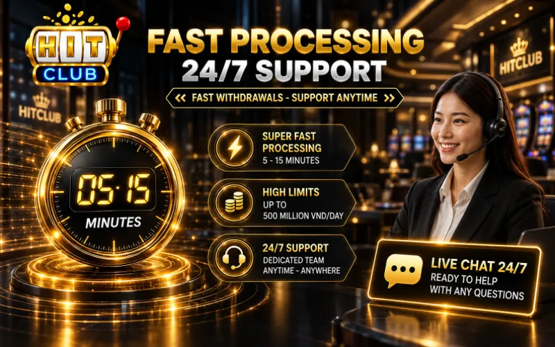 Withdrawal Policy Transaction processing time for Hitclub withdrawals is fast